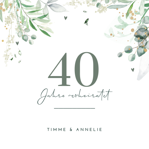Einladung zum 40. Jahrestag mit Aquarellzweigen und Herzen