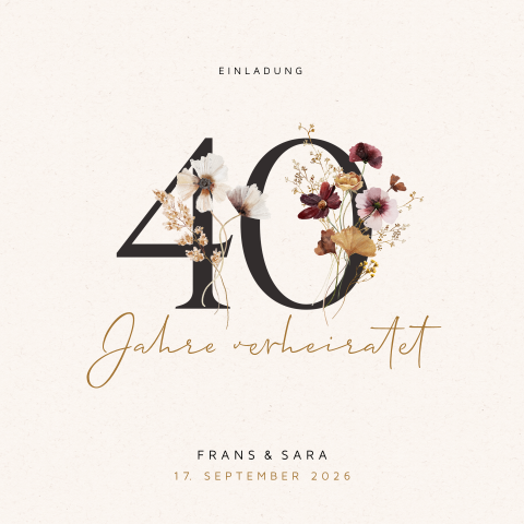 Stilvolle Einladung zum 40. Hochzeitstag mit Sommerblumen