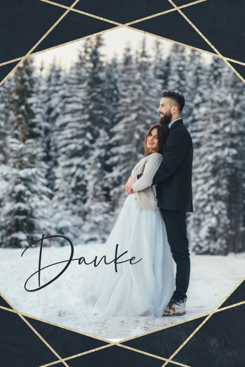 Schicke Dankeskarte Hochzeit mit Foto auf Dunkelblau
