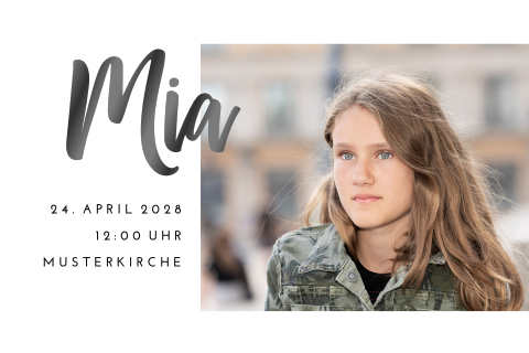 Schlichte Einladung zur Konfirmation mit Foto und Hochglanzschrift