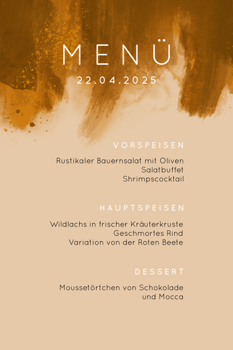 Menükarte mit ockerfarbenem Aquarell