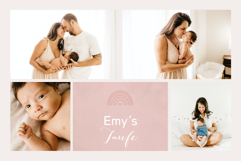 Schöne Einladung zur Taufe eines Mädchens mit vier Fotos