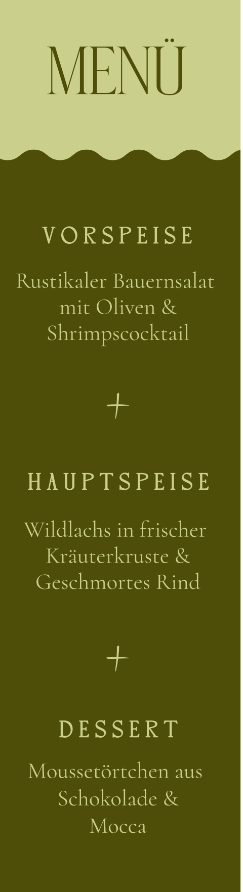 Menükarte als Lesezeichen im Color-Blocking mit welligen Übergängen
