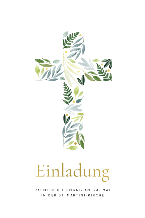Doppelseitige Einladung zur Firmung mit Kreuz und runden Ecken