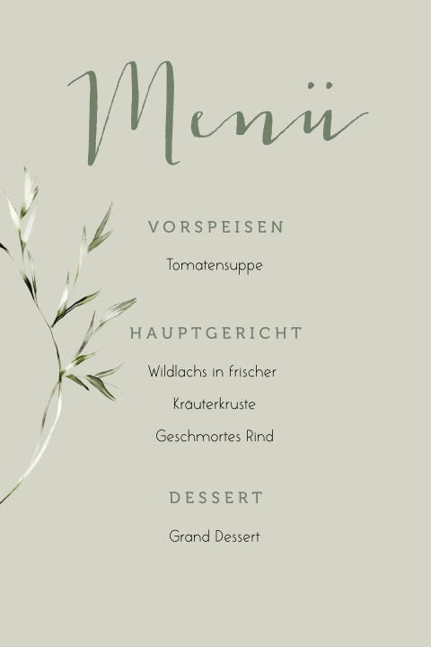 Menükarte mit Zweigen in Grün zur Firmung