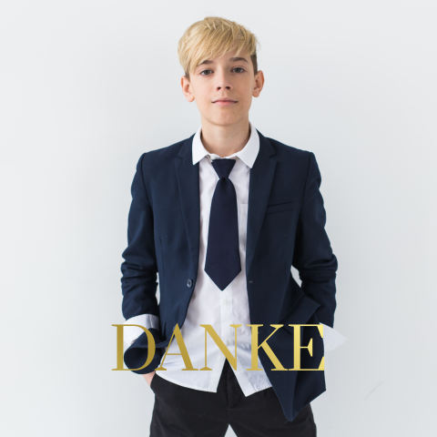 Quadratische Dankeskarte zur Konfirmation mit Foto und Goldfolie