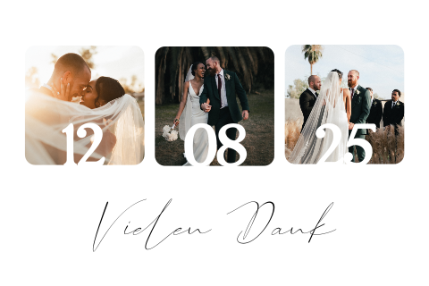 Moderne Dankeskarte Hochzeit mit drei Fotos