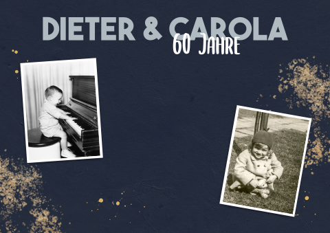 Tischset für 60. Geburtstag in blau mit goldenen Tupfern und Fotos