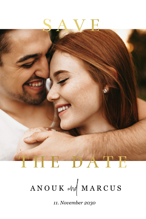 Save-the-Date Karte mit Foto und Goldfolie