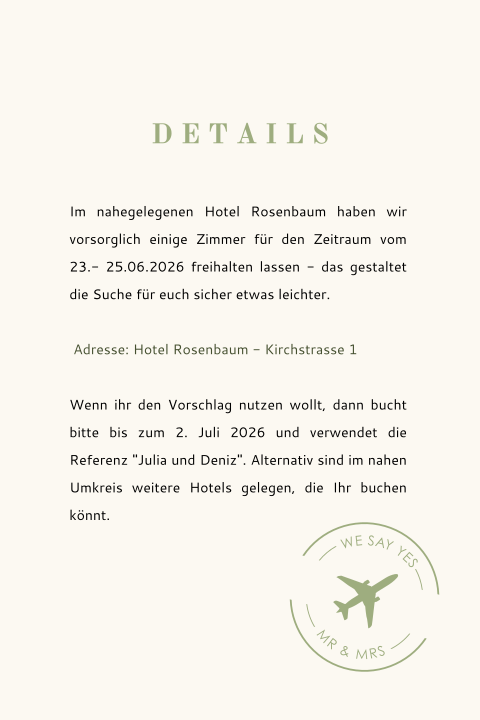 Originelle Einlegeblatt mit Flugzeug