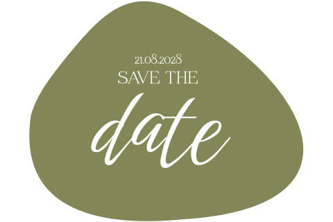 Save the Date Karte in Grün und Beige in organischer Form