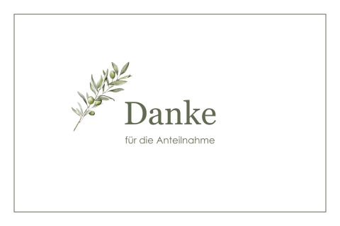 Minimalistische Trauerkarte zur Danksagung mit Olivenzweig