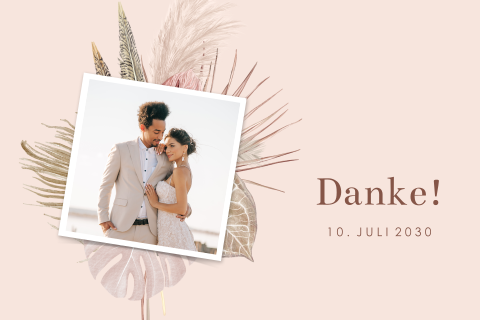 Dankeskarte Hochzeit im Kraftlook mit Flora und Polaroid