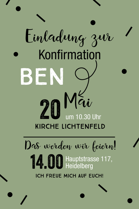 Einladung zur Konfirmation grün / künstlerisch