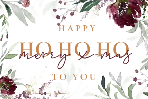 Stilvolle Weihnachtskarte mit Aquarellblumen