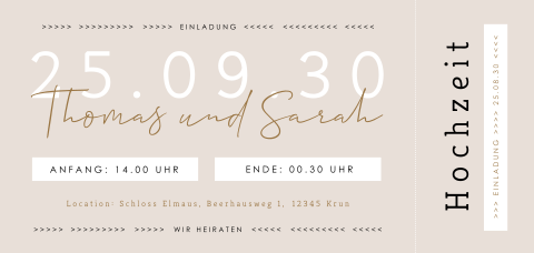 Originelle Hochzeitseinladung inTicketform in Altrosa