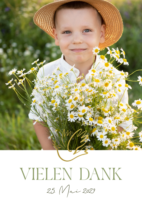 Dankeskarte Kommunion mit großem Foto, Taube und Goldfolie