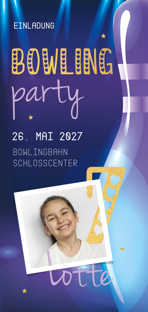 Einladung zum Kindergeburtstag mit Motto Bowling oder Kegeln
