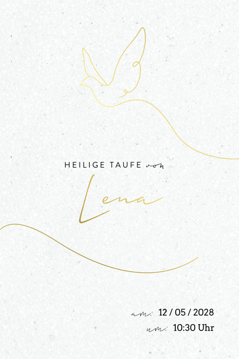 Taufeinladung Minimalistisches Täubchen mit Goldfolie und Foto