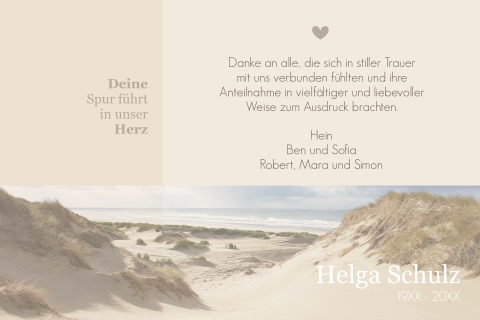 Dankeskarte Trauer in Beigetönen mit Meerblick