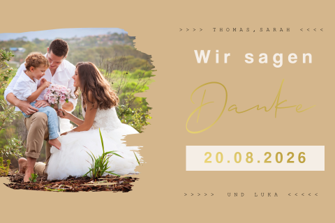 Schlicht-schicke Danksagungskarte im Sandton mit Foto und Goldfolie