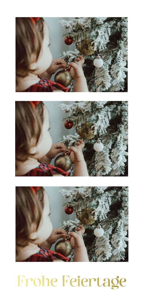 Fotostreifen Weihnachtskarte mit drei Fotos und Goldfolie