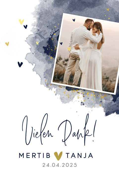 Dankeskarte Hochzeit mit eleganter Goldfolie