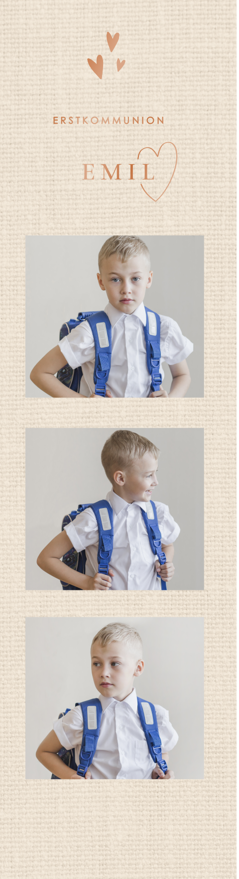 Fotostreifen mit Hochglanz und Herzchen Dankeskarte Kommunion 4 Stück