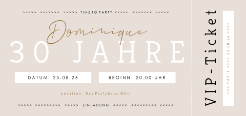 Geburtstagseinladung "Partytime" in der Form einer Eintrittskarte