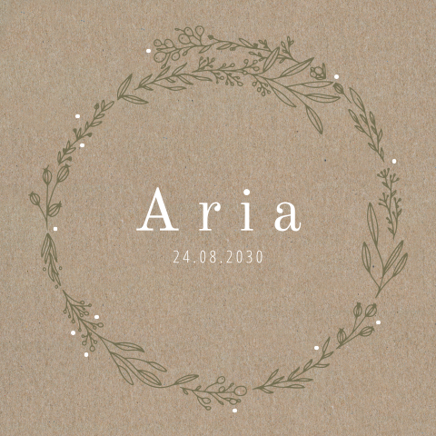 Kraftlook Geburtskarte mit Kranz und Foto quadratisch einfach