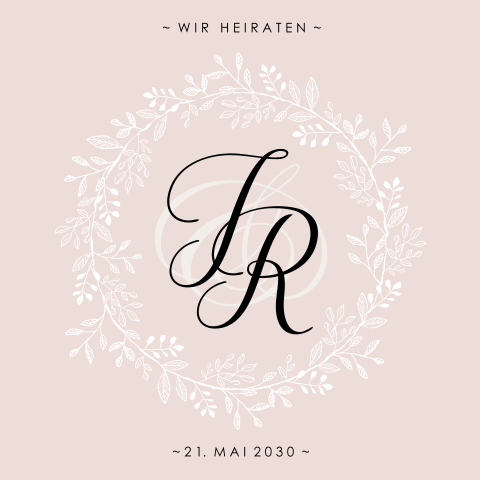 Klassische Hochzeitseinladung in Zartrosa mit zierlichem Blumenkranz