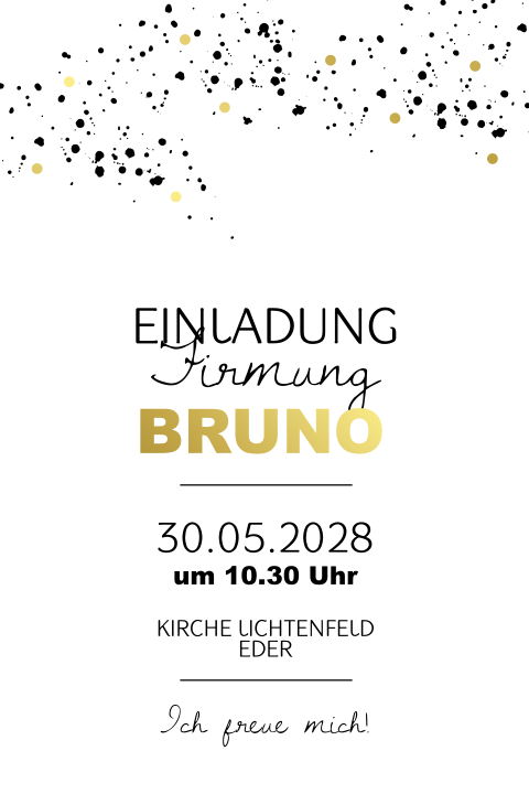 Einladung zur Firmung mit Goldfolie und Punkten