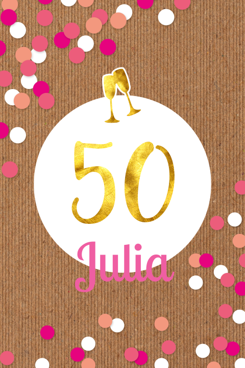 Hippe Einladung zum 50. mit Wellpappe und rosa Konfetti