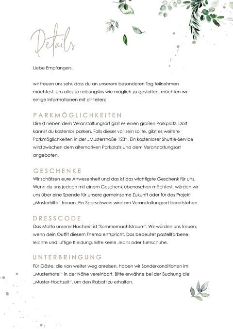 Stilvolle Einleger mit Eukalyptuszweigen A4