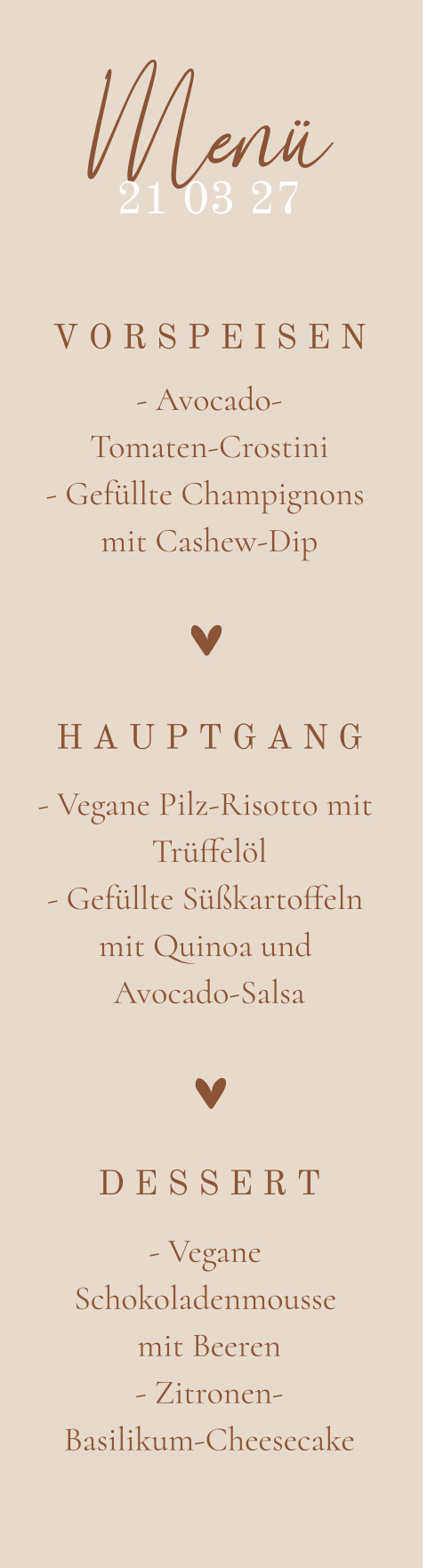 Sandfarbene-Menükarte im Fotostreifenformat, im Set von 4 Stück