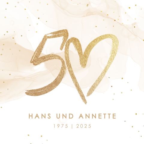 Einladung zur Goldenen Hochzeit mit Wasserfarben und goldenen Tupfern