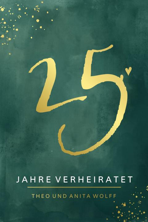 Grüne Silberhochzeitskarte mit Herzen und Punkten aus Goldfolie