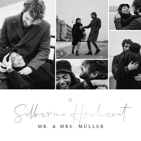 Einladung zur Silberhochzeit mit 5 Fotos und Silberfolie