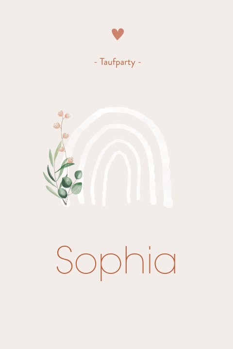 Einladungskarte zur Taufe mit dezentem Regenbogen und Blumen