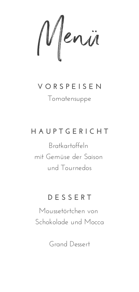 Moderne Menükarte in Schwarz und Weiß