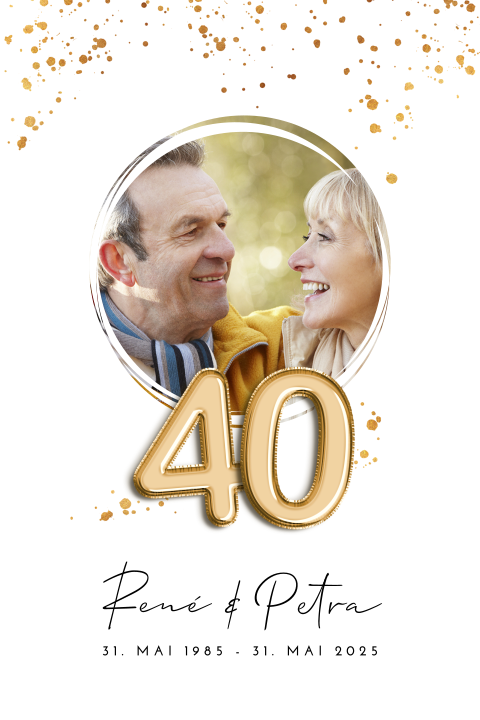 Moderne Einladung zur Rubinhochzeit in Weiß Gold mit Foto