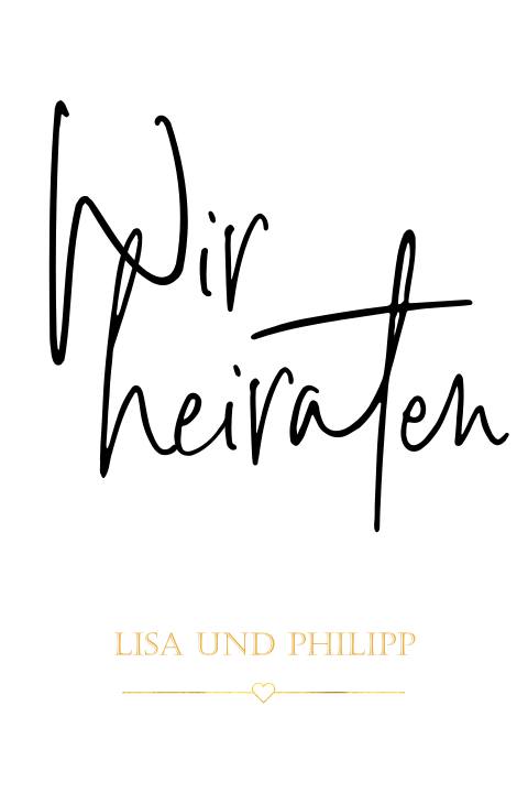 Festliche Hochzeitskarte mit Buchstaben in Gold