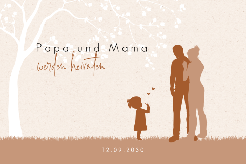 Hochzeitseinladung im Terracottaton mit kleiner Familienzeichnung