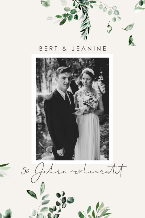 Klassische Einladung zur goldenen Hochzeit mit Zweigen und Foto