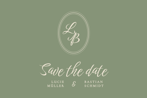 Save the Date Karte in Grün mit eleganten Initialen