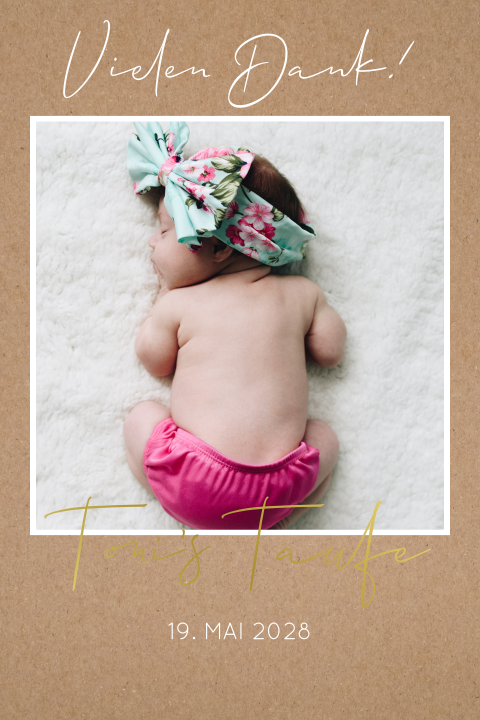 Dankeskarte Taufe mit Fotos und Goldfolie im Kraftlook