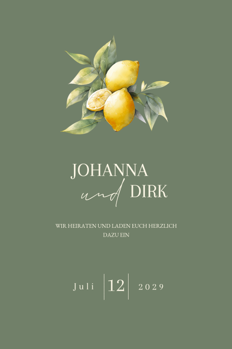 Moderne Einladungskarte zur Hochzeit mit Zitronen