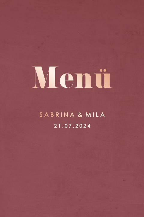 Moderne Menükarte mit Roségoldfolie