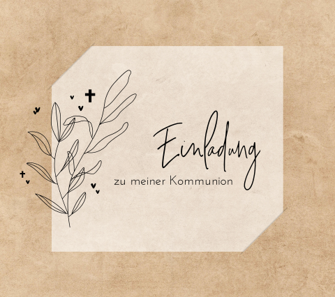 Stilvolle Kraftlook Kommunionkarte mit Zweigen und Kreuzen