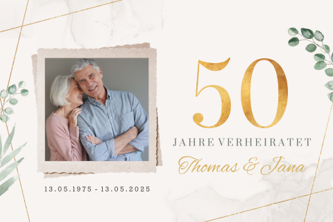Einladung zur Silberhochzeit mit Foto und Blättern